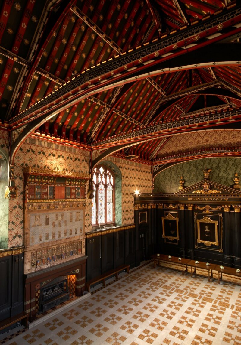 Donald Insall Associates led extensive works to refresh the 19th century decorative scheme and The Old Hall, Queens' College Cambridge